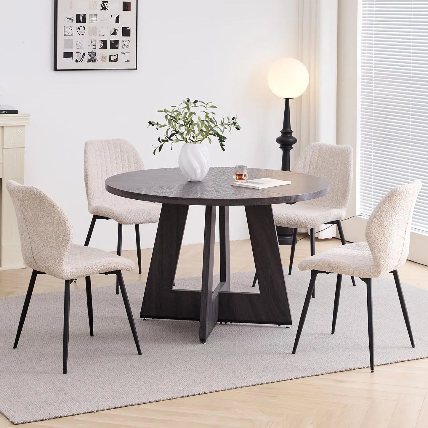 Round Dining Table Set For 4 With Chairs Mid Century