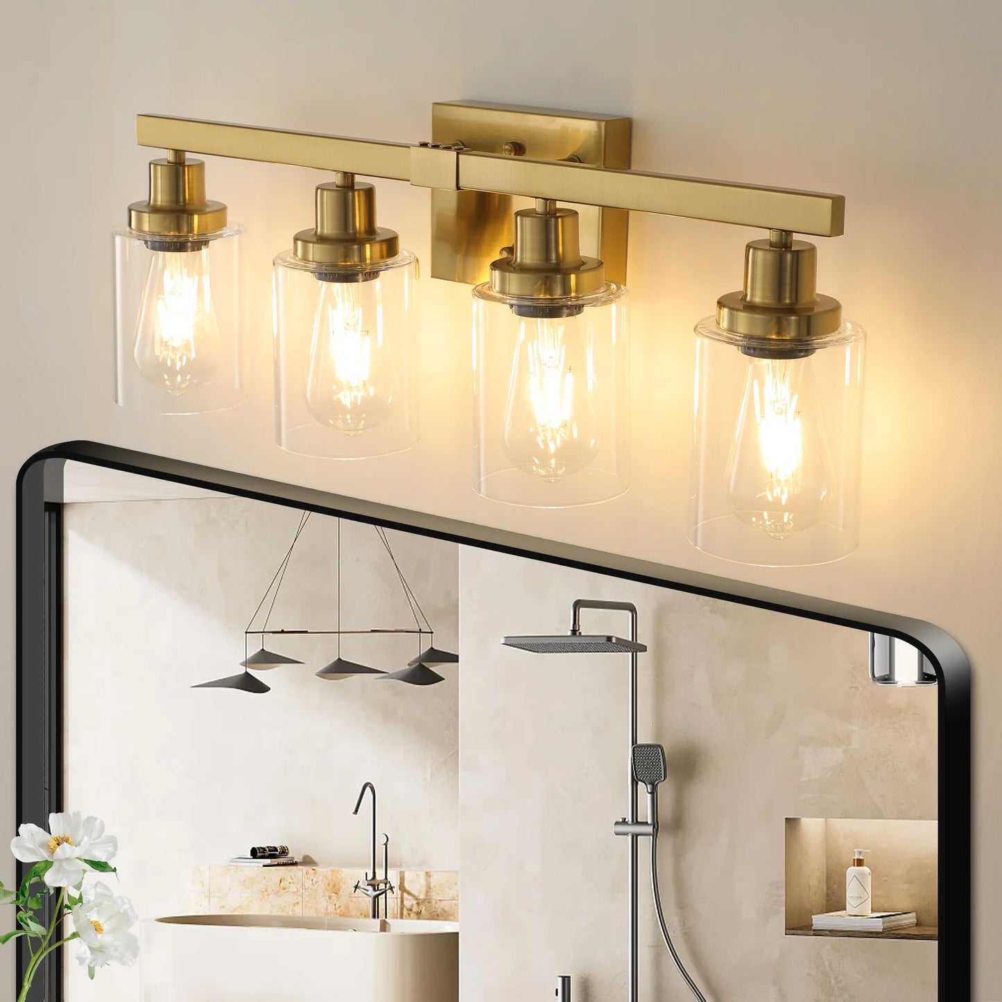 ARLGSITE Golden 4-Light Vanity Light With Clear Glass Shades