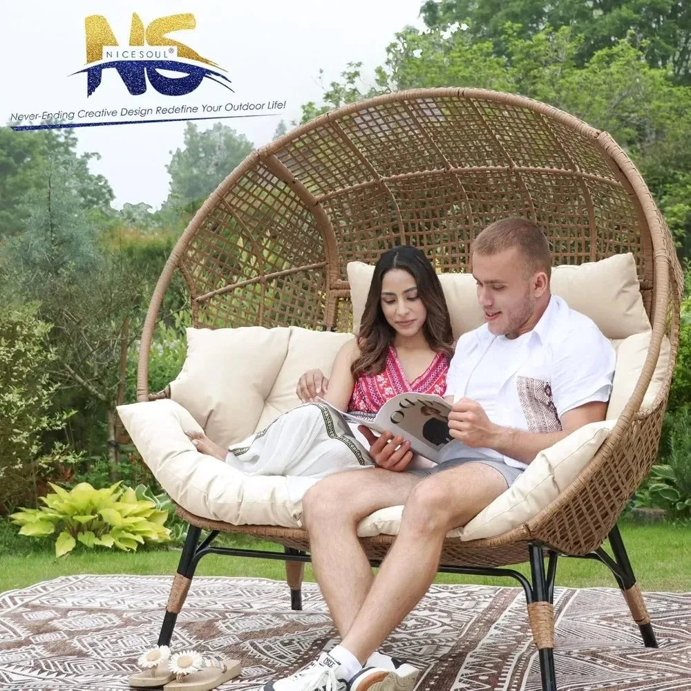 Double Egg Outdoor Lounge Chair With Thick Cushions