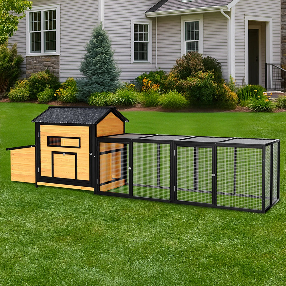 wh-Large Wooden Chicken Coop Outdoor Hen House with Nesting Box, Leak-Proof Pull-Out Tray#