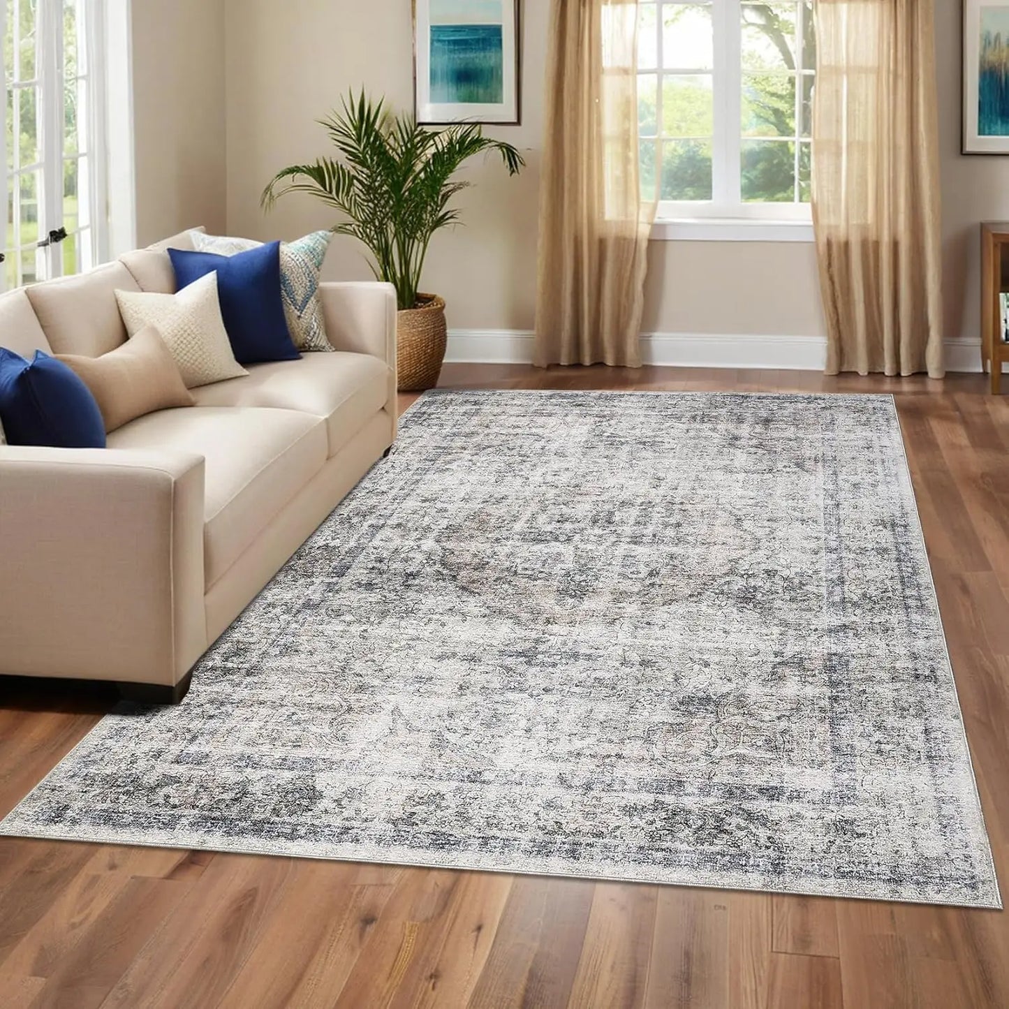 TWISTER.CK Washable Stain-Resistant Area Rug With Non-Slip Backing