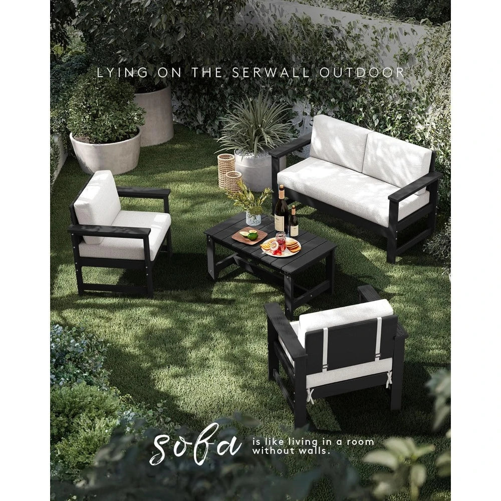 HDPE Outdoor 4-Piece Sofa Set With Cushions For All Weather