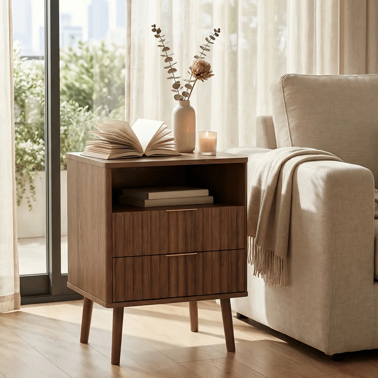 PIYRQ Set Of 2 Nightstands Modern Bedside Tables With Drawers