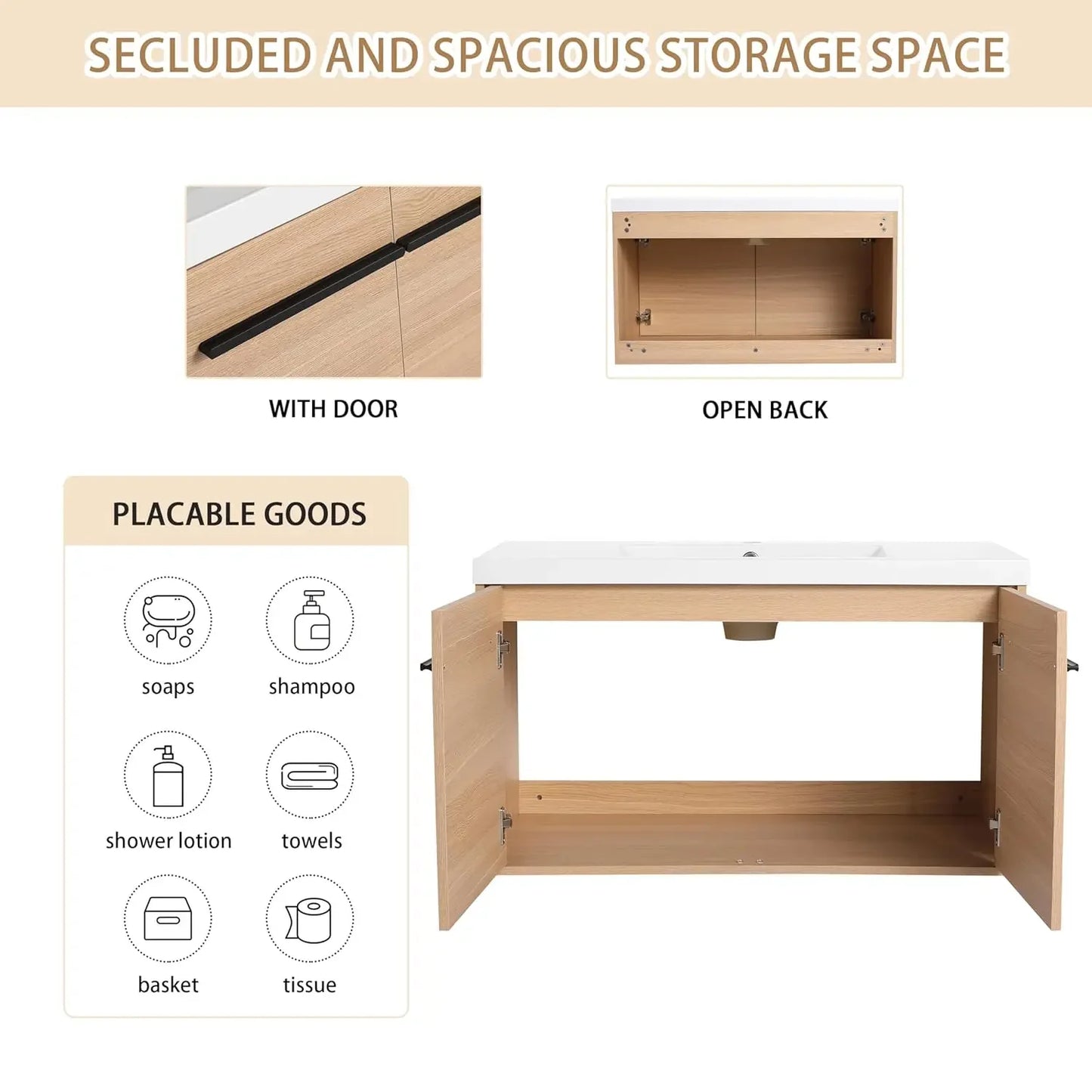 Floating Bathroom Vanity With Sink, Wall Mounted Premium Plywood