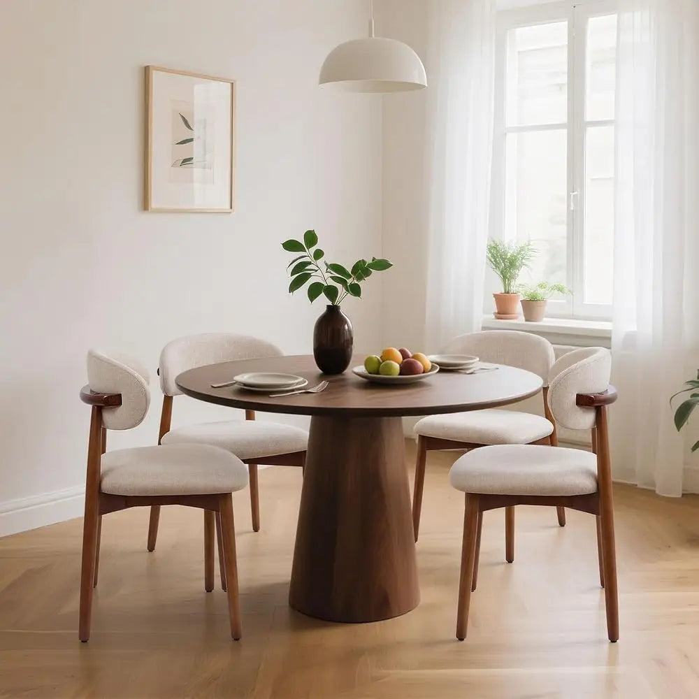 LISM Farmhouse Upholstered Wooden Dining Chairs With Curved Back
