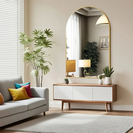 Arched Metal Framed Bathroom Mirrors for Wall  Hanging Mirror Glass Mirror Modern Wall Decor For Bedroom Entryway The Pet & Home Store
