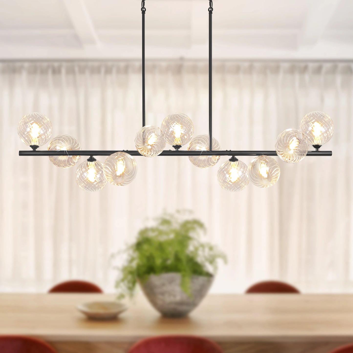 11 Light Linear Bubble Chandelier Adjustable Height For Dining Room