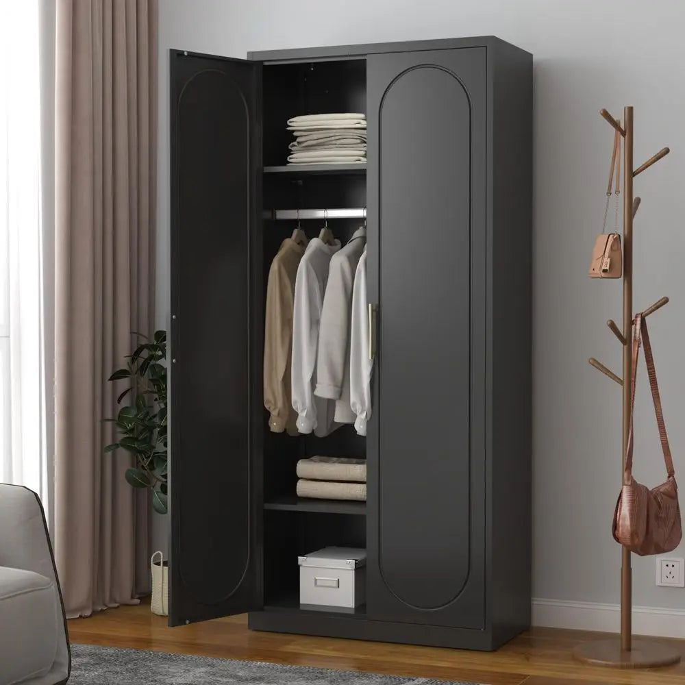 Metal Armoire Wardrobe Cabinet With Doors And Adjustable Shelves