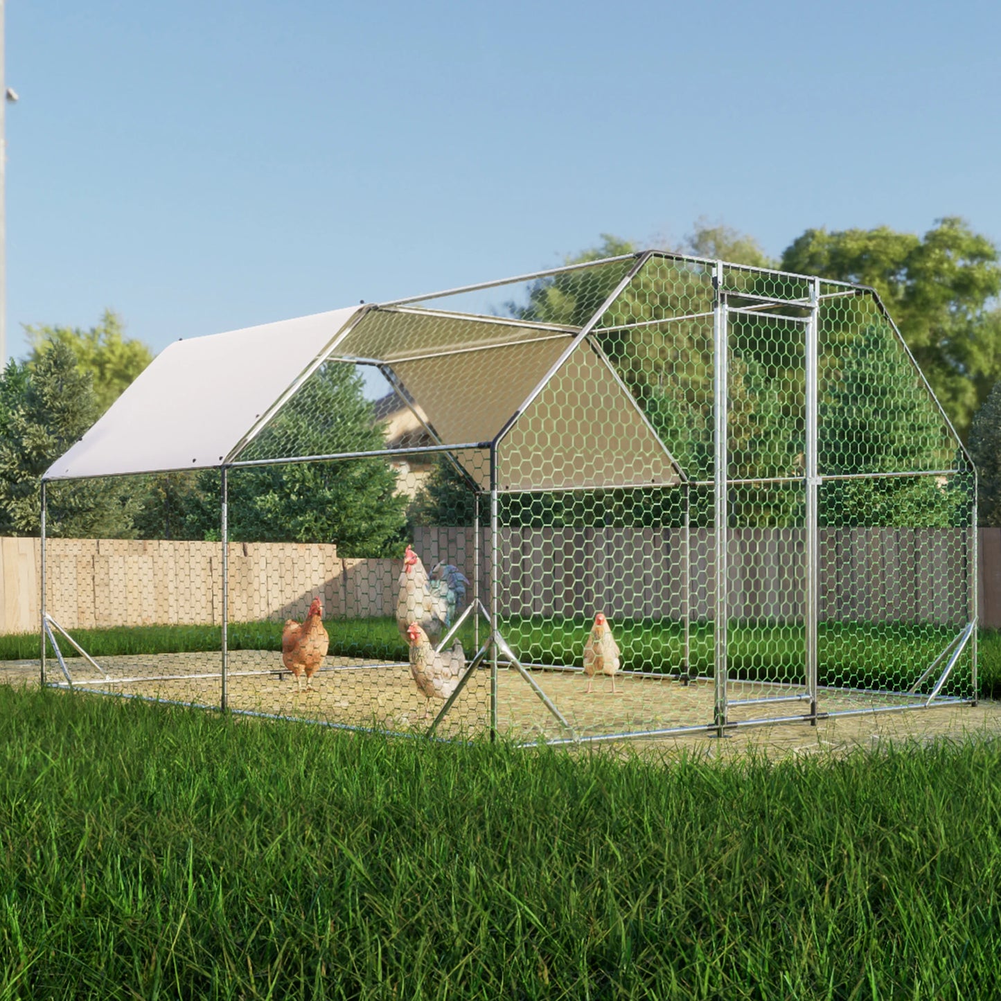 HiMISS Metal Chicken Coop With Waterproof Cover Walk In Poultry Pen