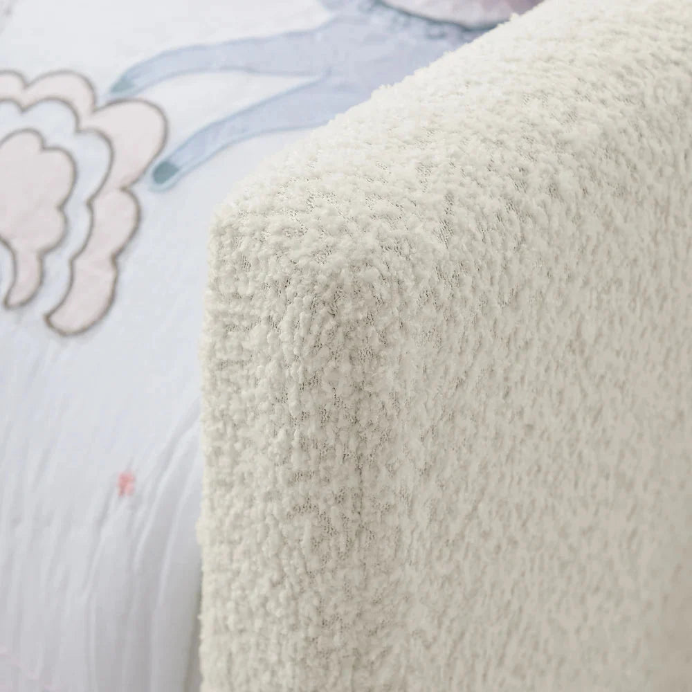 Twin Size Upholstered Platform Bed with Cute Rabbit Ear Shaped Headboard, with Safety Rail and Pocket, Boucle Fabric, Beige The Pet & Home Store