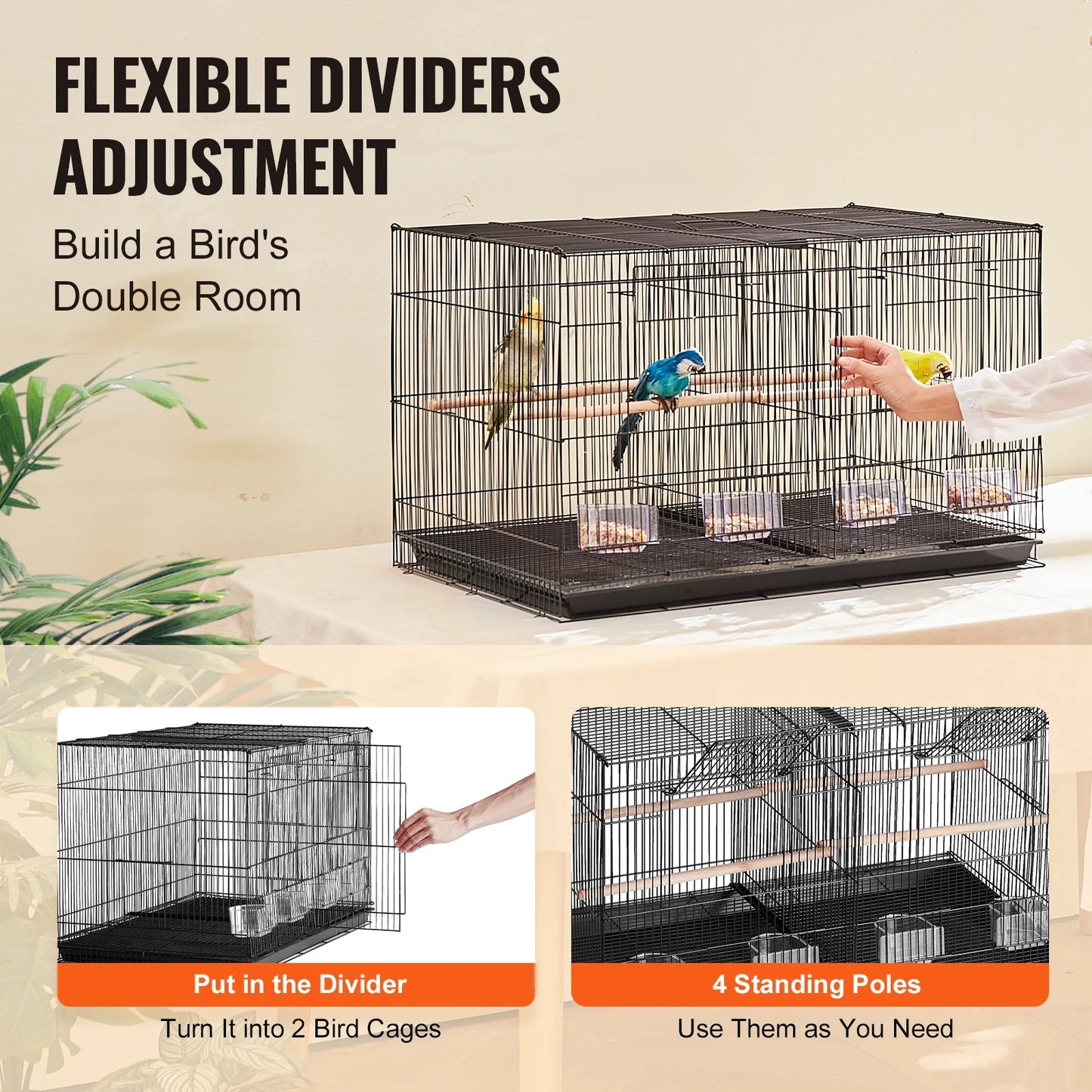 SUCCEBUY 30-Inch Flight Bird Cage, Stackable Small Animal Cage with Handle, Divided Birdcage for Travel, Portable Pet Cage for Small Birds