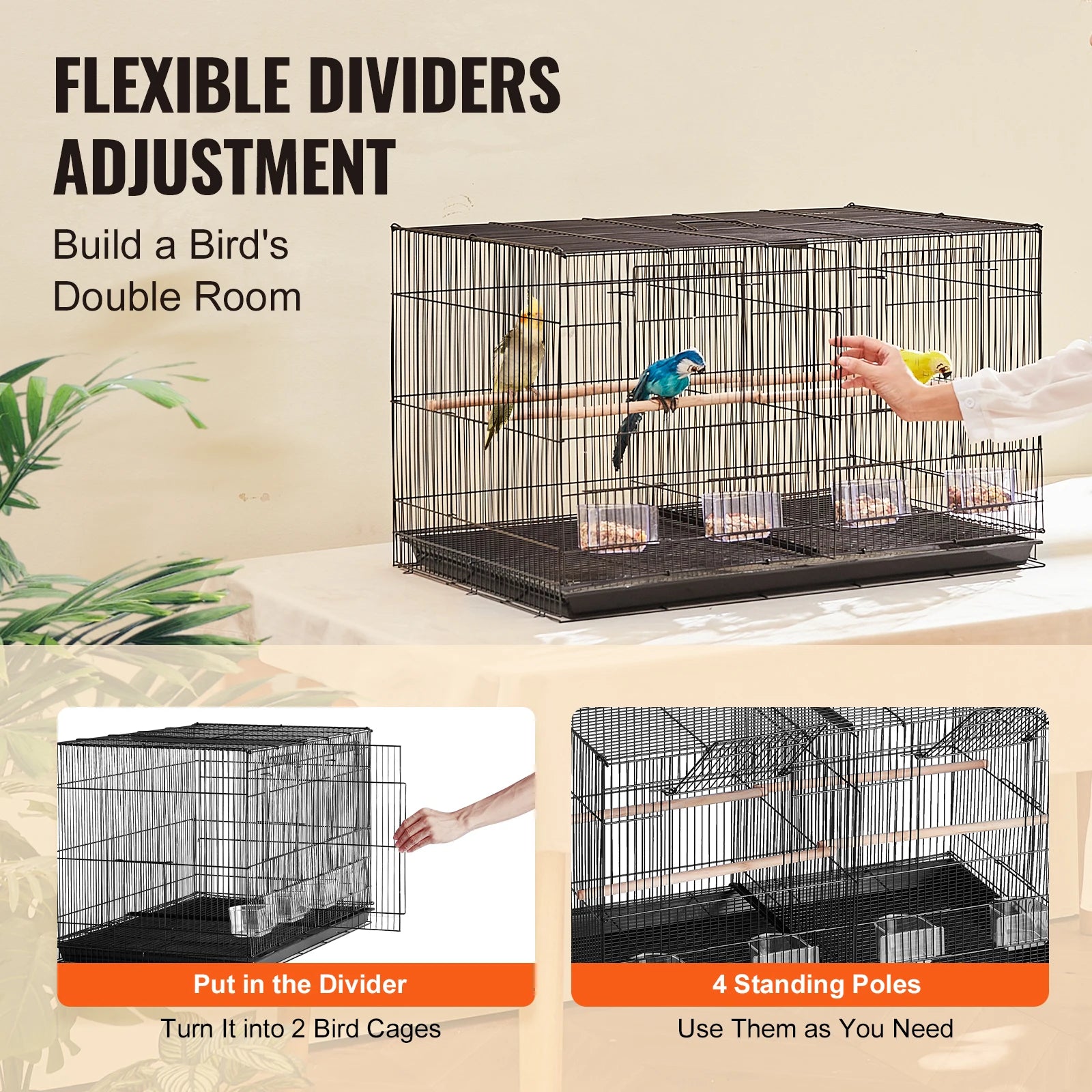 SUCCEBUY 30-Inch Flight Bird Cage, Stackable Small Animal Cage with Handle, Divided Birdcage for Travel, Portable Pet Cage for Small Birds