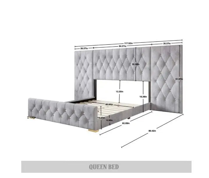 Luxurious Velvet Tufted Platform Bed with Wall Panels-King The Pet & Home Store