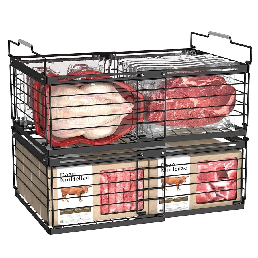 2 Pack Freezer Organizer Bins Stackable Chest Storage