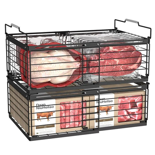 2 Pack Freezer Organizer Bins Stackable Chest Storage