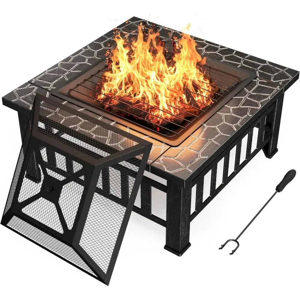 Devoko Outdoor Fire Pit, 32 Inch Firepit Table Metal Outdoor Fireplaces with Waterproof Cover for Outside Patio Camping (Silver) The Pet & Home Store