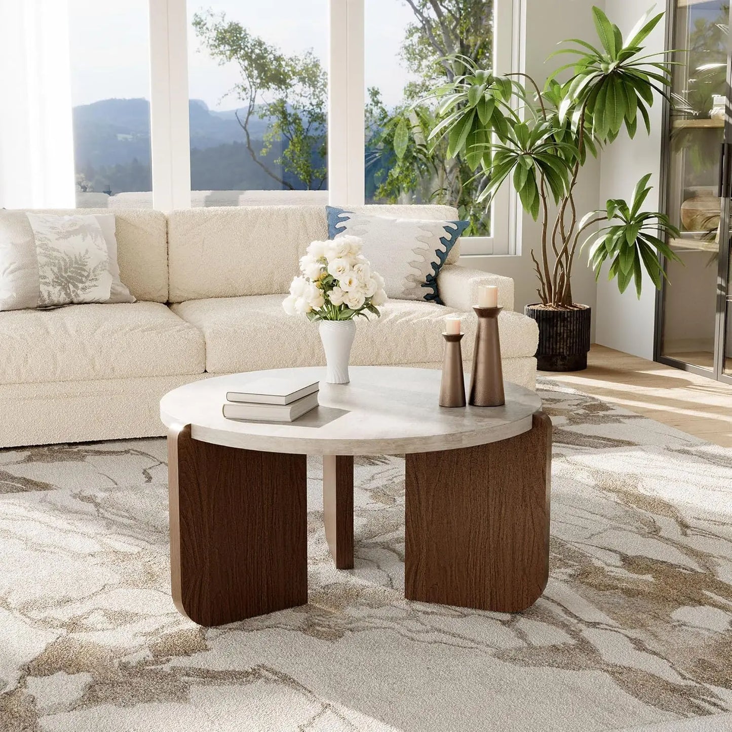 Round Coffee Table Set of 2, Nesting Tables with Honeycomb Pattern, Modern End Table for Living Room, Farmhouse,, Customized