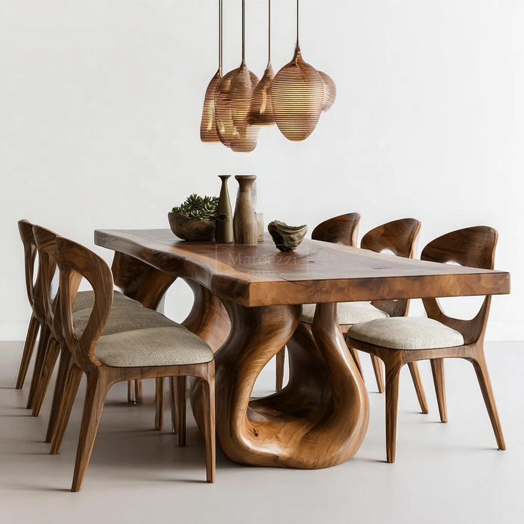 #Luxury Solid Wood Dining Table Set Modern Chairs Minimalist Home Furniture Villa Hotel Banquet Room Decor The Pet & Home Store