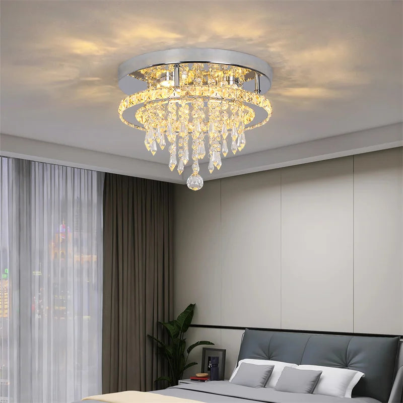 GreeLustr Crystal Chandelier Chrome LED Ceiling Light Fixture