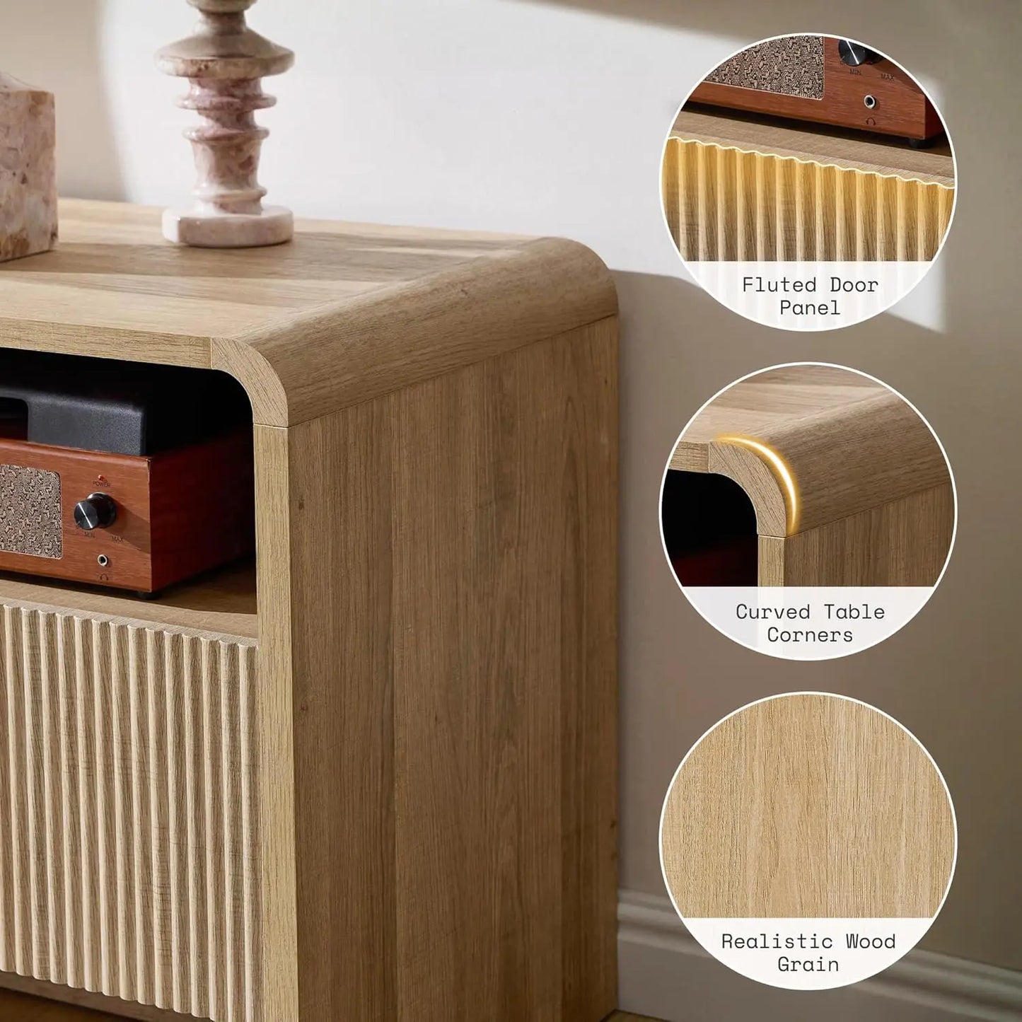 Modern Fluted TV Stand Console With Storage Cabinet