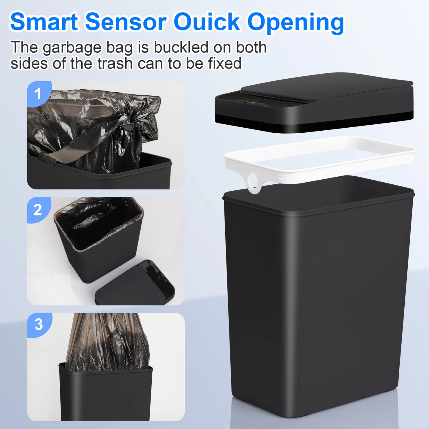 2 Pack Slim Touchless Trash Cans With Motion Sensor Lid