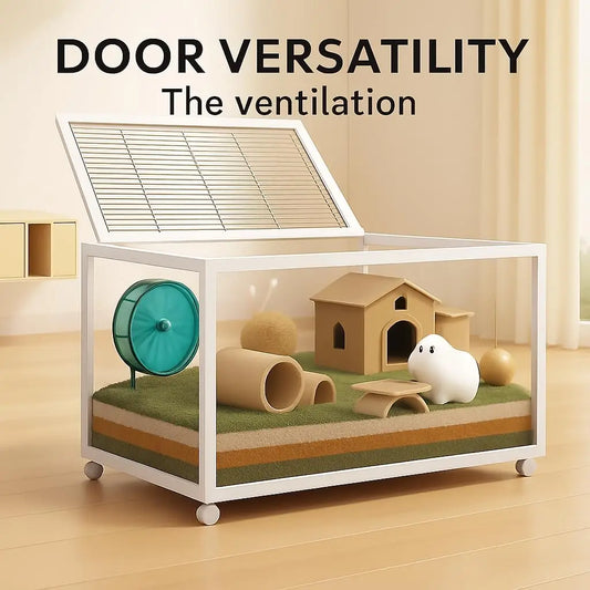 HiMISS Hamster Cage 360 Degree View ChewProof Dual Door Habitat