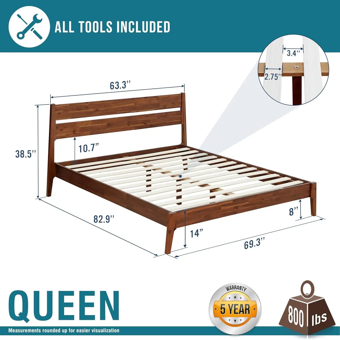 Acacia Callisto Bed Frame With Headboard Solid Wood Platform
