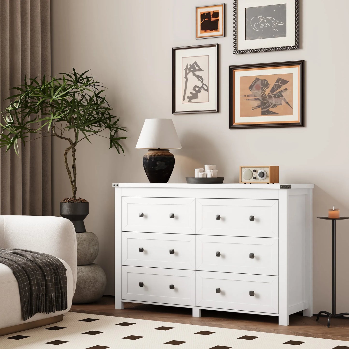 Wood 6 Drawer Dresser With Ample Wardrobe Style Bedroom Storage