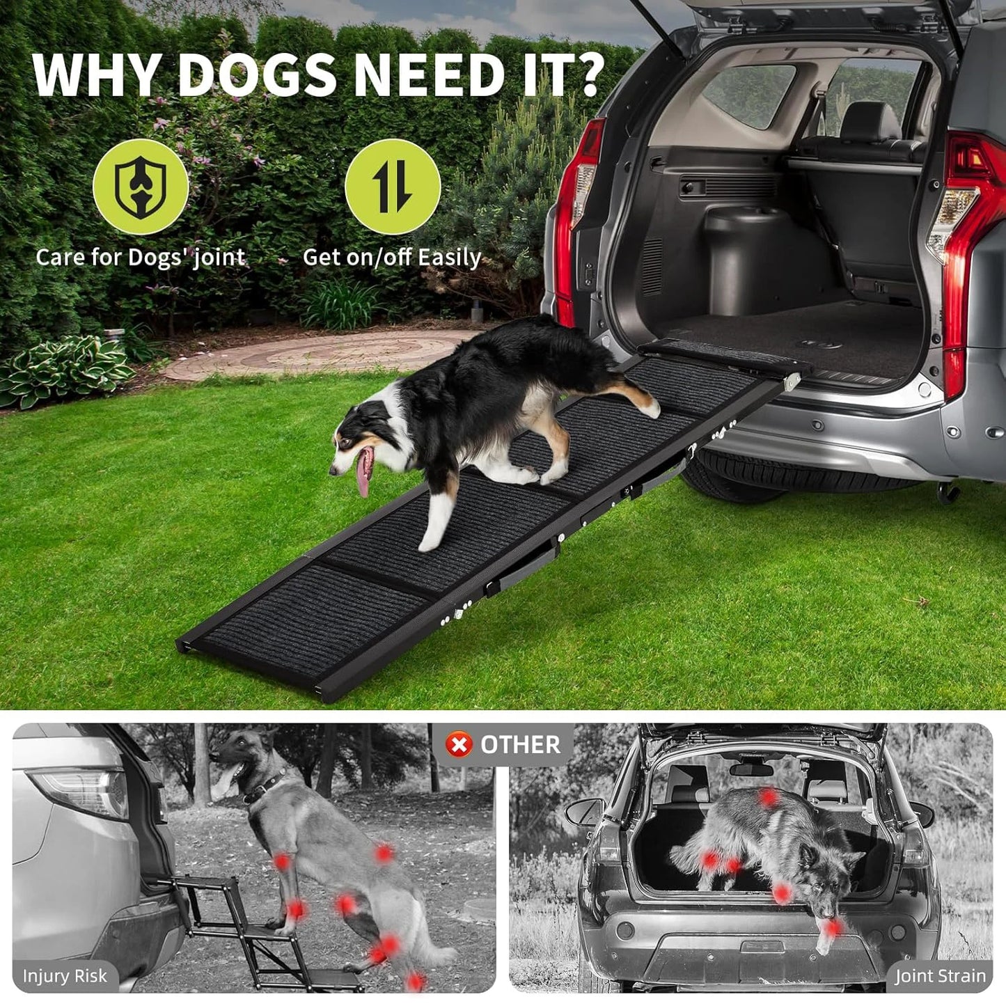 HiMISS Upgraded Folding Dog Ramp for Cars Non Slip Surface