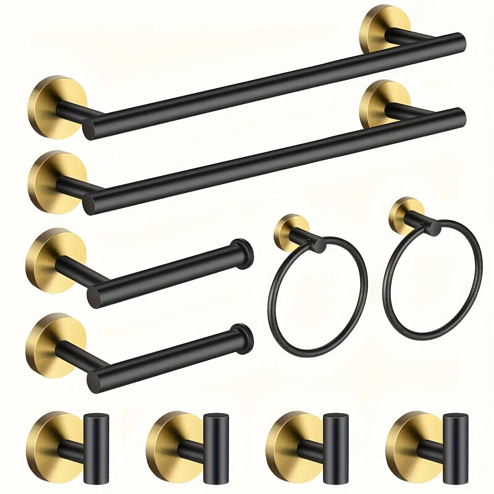 Black Gold Bathroom Hardware Set Accessories Wall Mounted Stainless Steel Towel Bar Towel Ring Toilet Paper Holder Hook Bathroom The Pet & Home Store