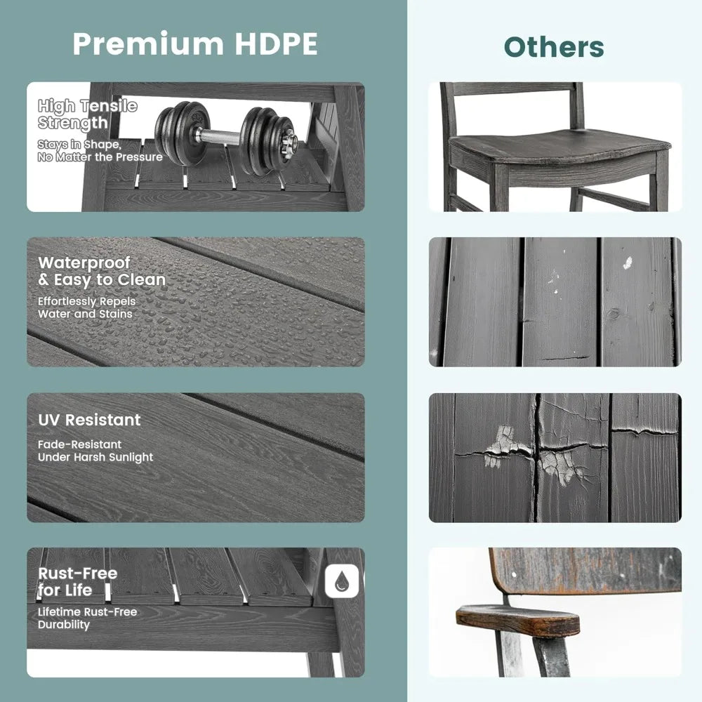 HDPE Outdoor Dining Set With Table Chairs Bench Umbrella Hole