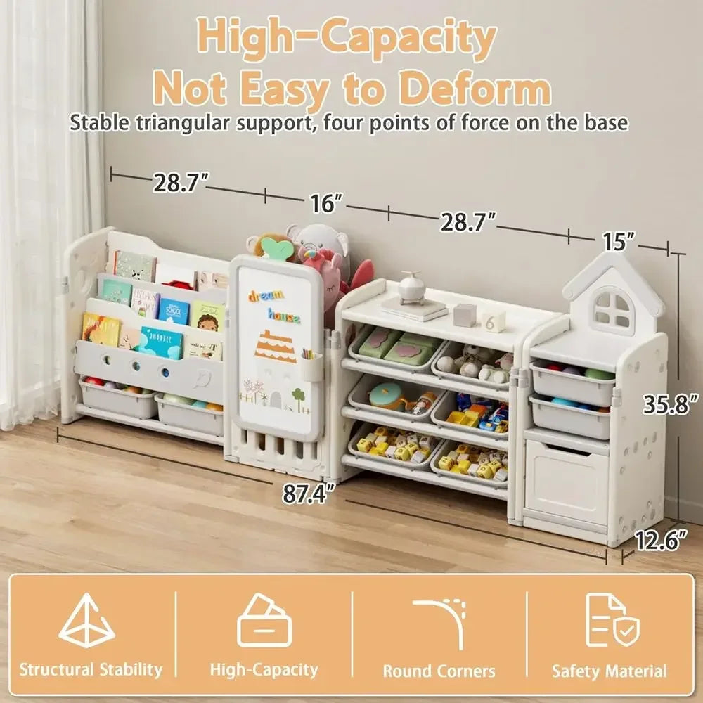 Kids Toy Storage Organizer With 10 Removable Bins And 3 Tier Shelves