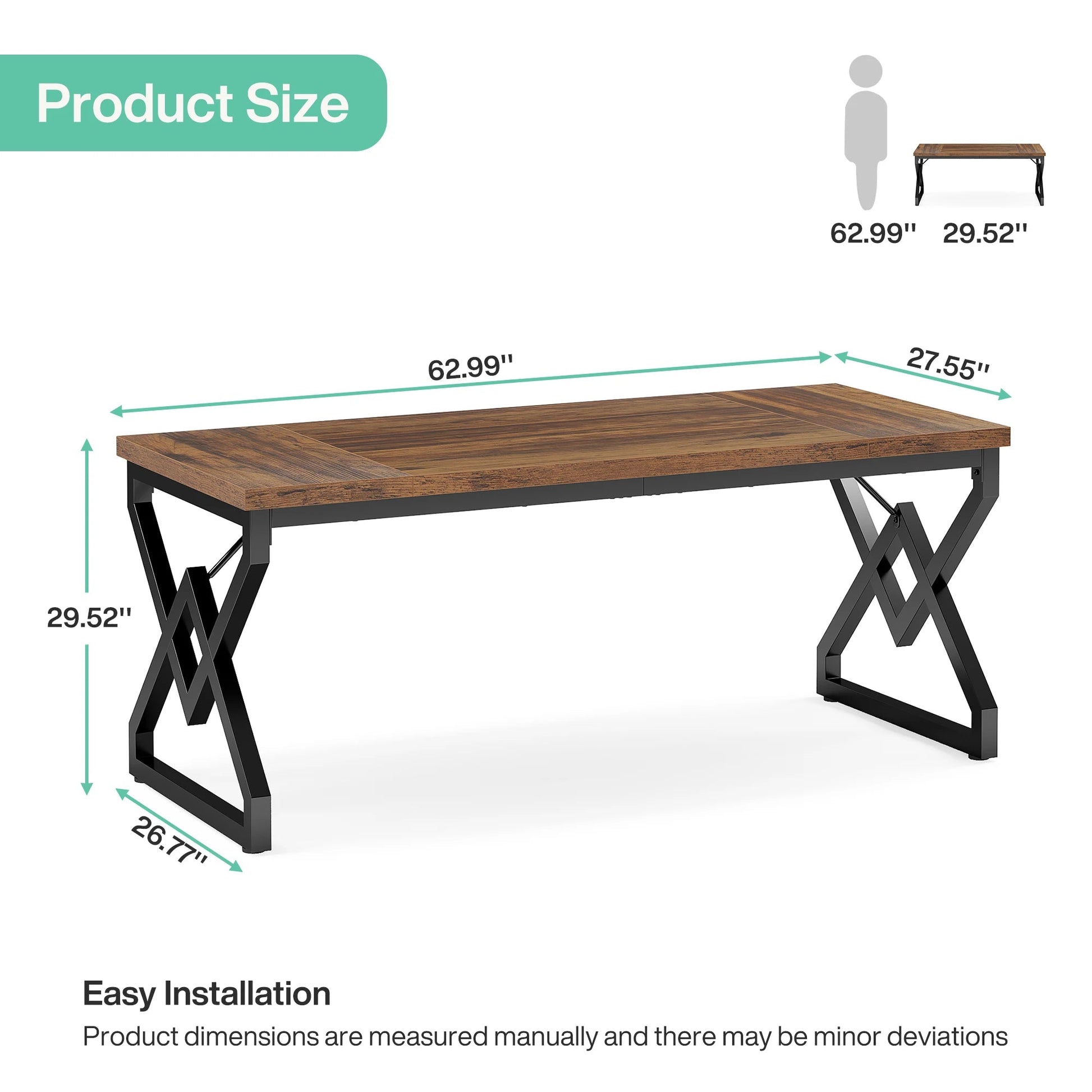 Tribesigns 63" Large Industrial Executive Desk with Extra Thickened Tabletop & Metal Frame, Heavy-Duty Home Office Desk The Pet & Home Store
