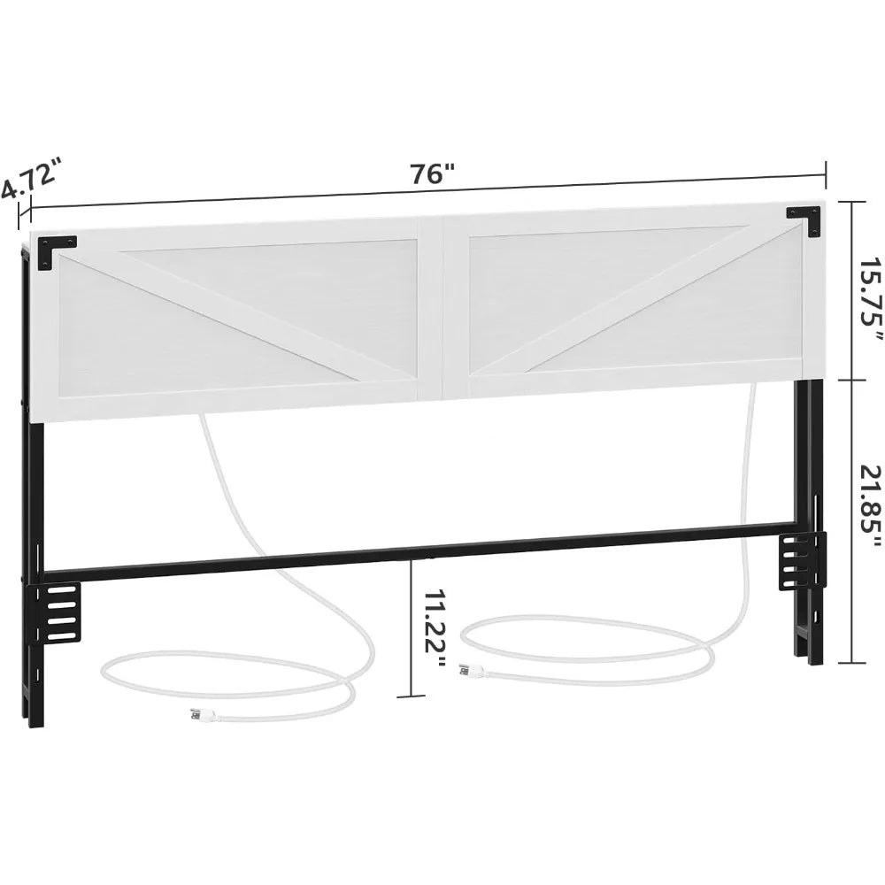 DAFIFY Farmhouse Headboard With 2 Outlets 4 USB Ports LED