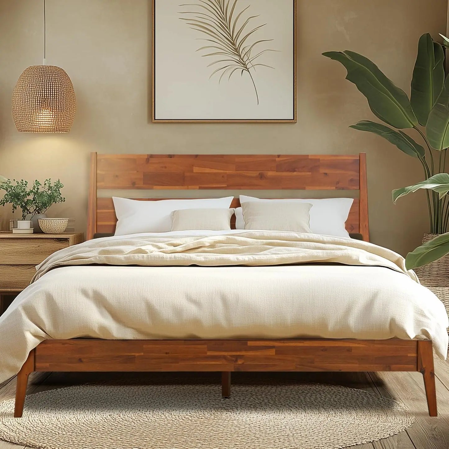 Acacia Callisto Bed Frame With Headboard Solid Wood Platform