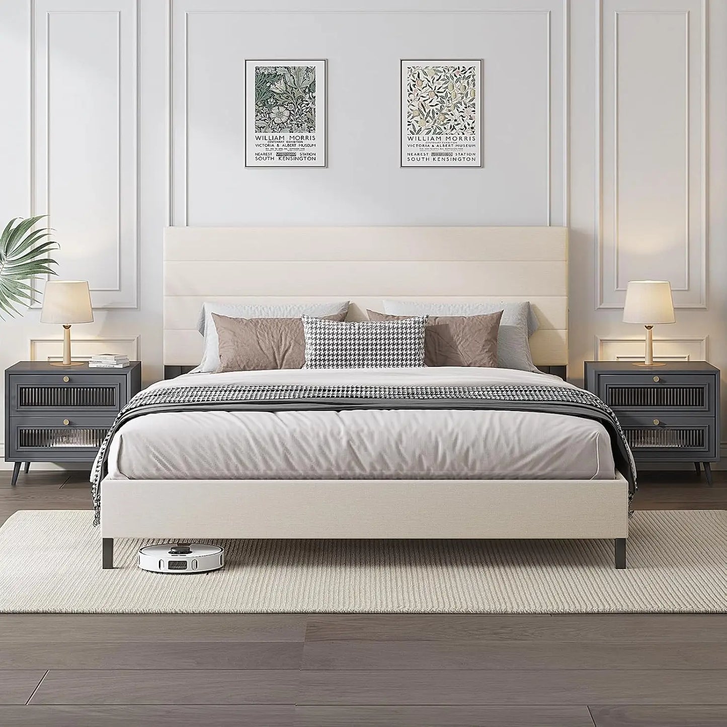 Queen Bed Frame, Modern Upholstered Bed Frame with Adjustable Linen Headboard, Wooden Slats Support Platform Queen, Customized