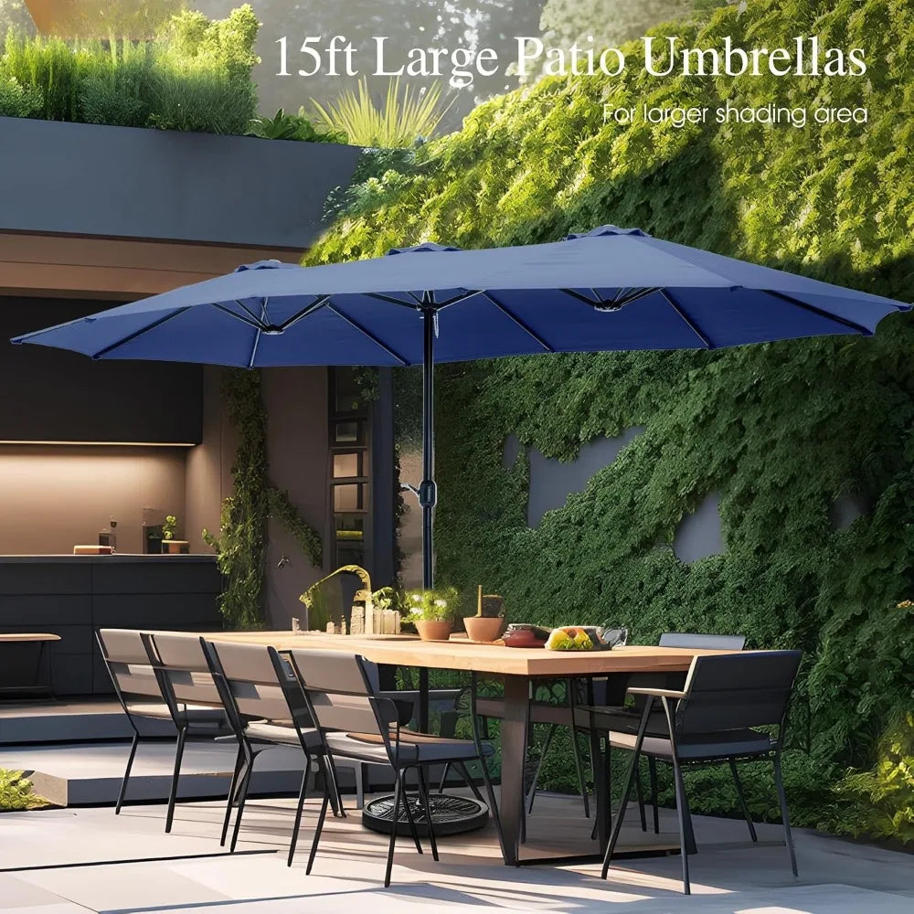 Rectangular Market Patio Umbrella Stainless Steel Frame Heavy Duty Base