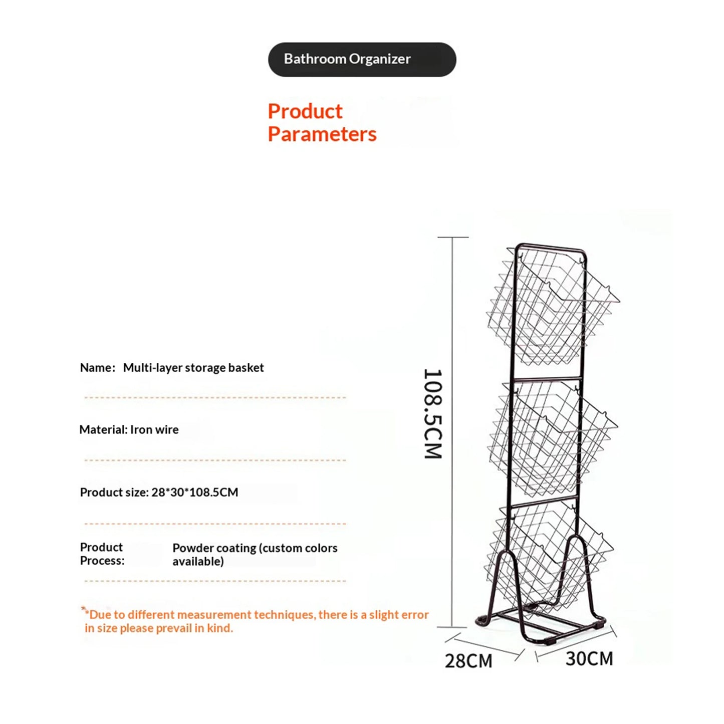 3-Tier Floor Standing Storage Basket Metal Wire Fruit Vegetable Rack for Kitchen Rolling Baskets Space Saving Organizer Stand