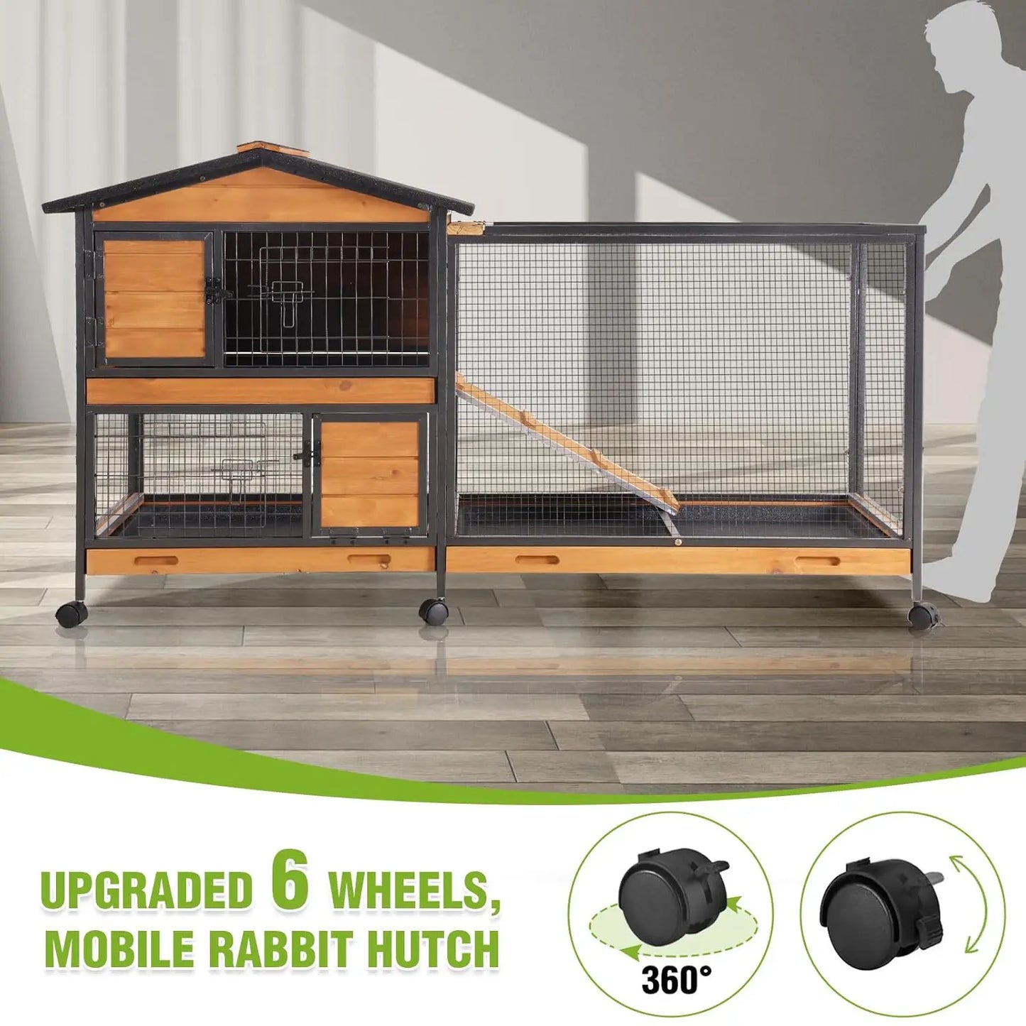 Two Story Rabbit Hutch With Chew Proof Full Metal Frame Indoor Outdoor