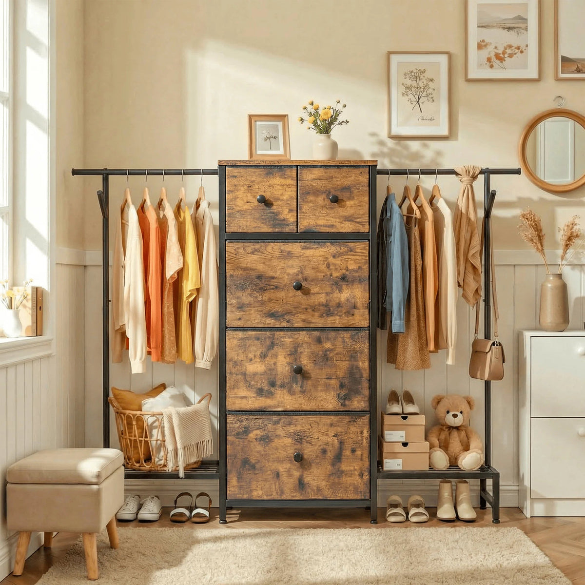 EnHomee Modern Fabric Dresser With Five Drawers And Shoe Rack The Pet & Home Store