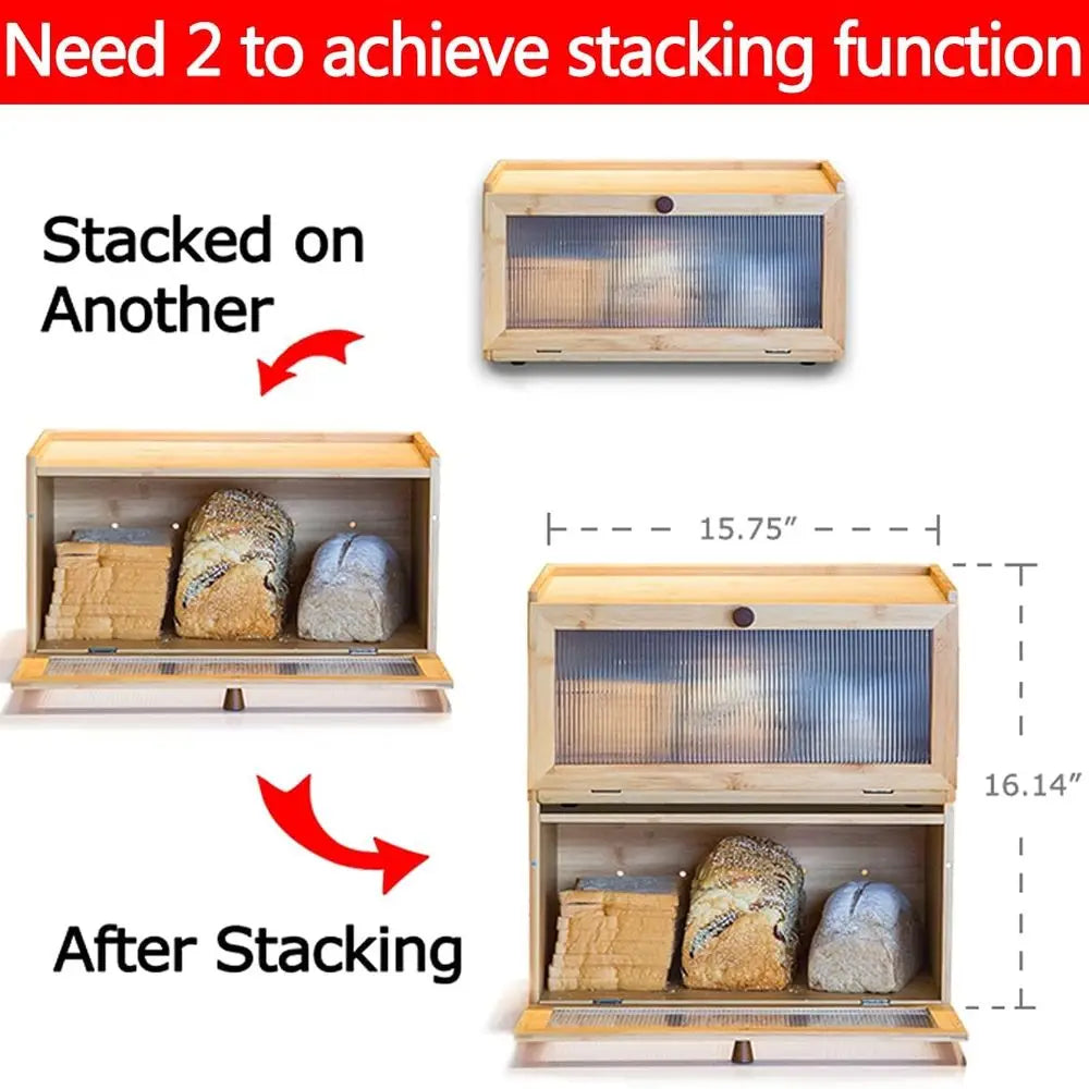 Bamboo Bread Box Large Capacity Bread Storage Container with Window Bread Holder