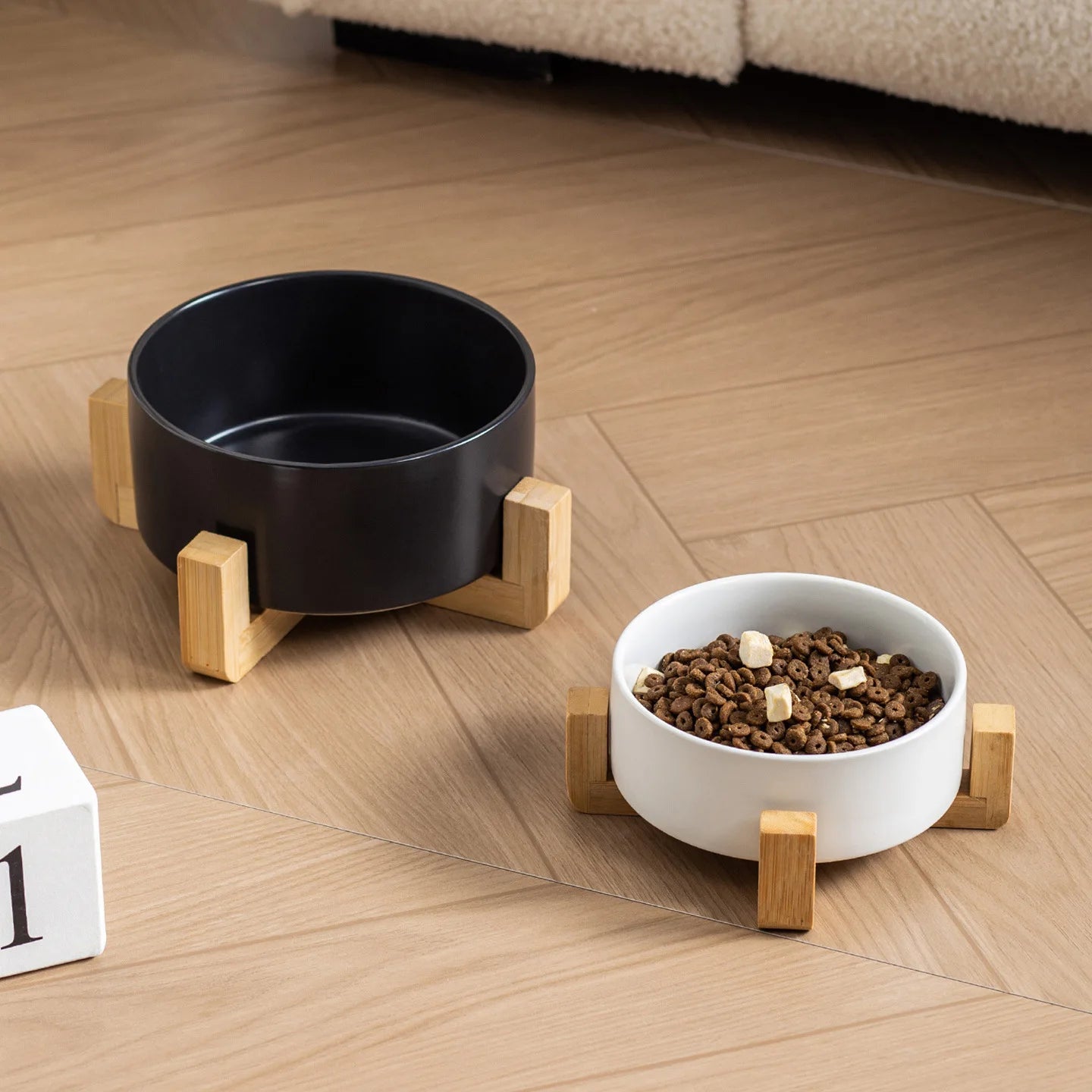 Elevated Double Pet Bowl Feeder For Cats And Dogs Ceramic