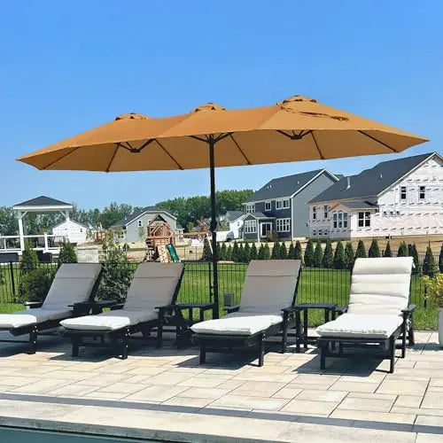 15ft Large Patio Umbrellas with Base Included, Outdoor Double-Sided Rectangle Big Market Umbrella with Stand, Outside