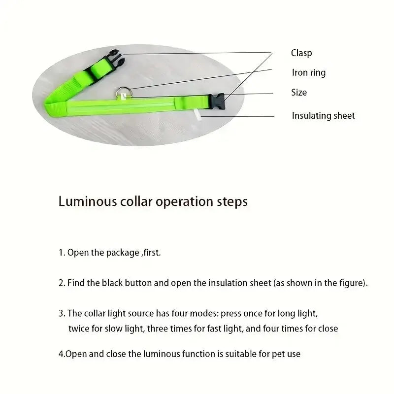 Nylon LED Night Safety Leash And Glow Collar For Pets