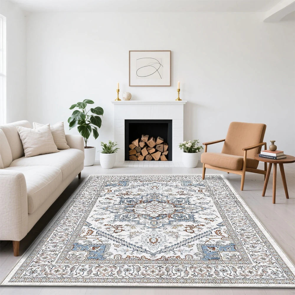 Machine Washable Floral Area Rug Stain Resistant With Non Slip