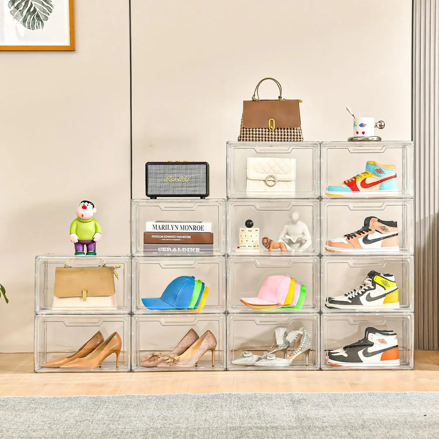 Magnetic Acrylic Clear Shoe Boxes 360 Degree Stackable Sneaker Display