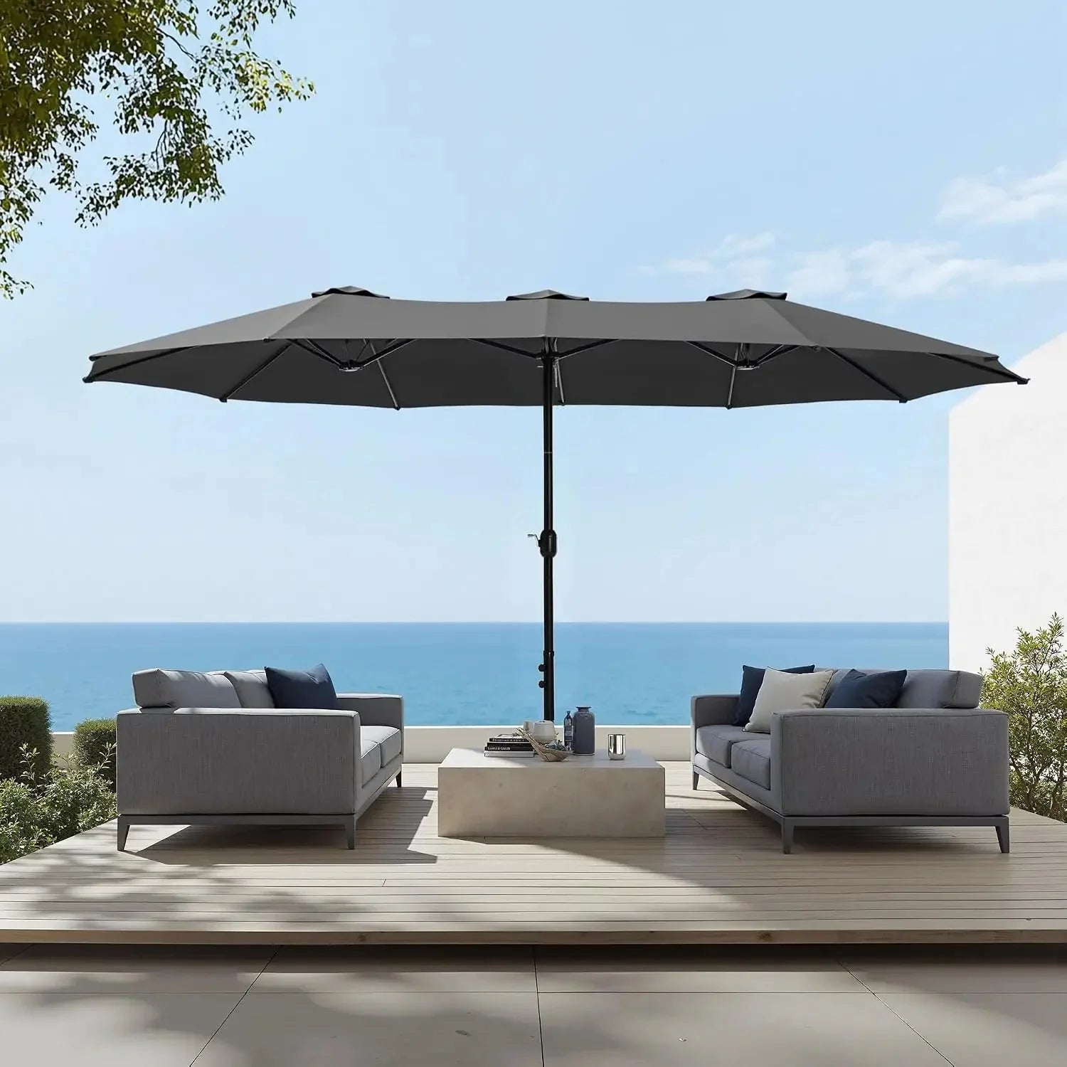 Rectangular 15ft Market Patio Umbrella With Base Stainless Steel Frame The Pet & Home Store