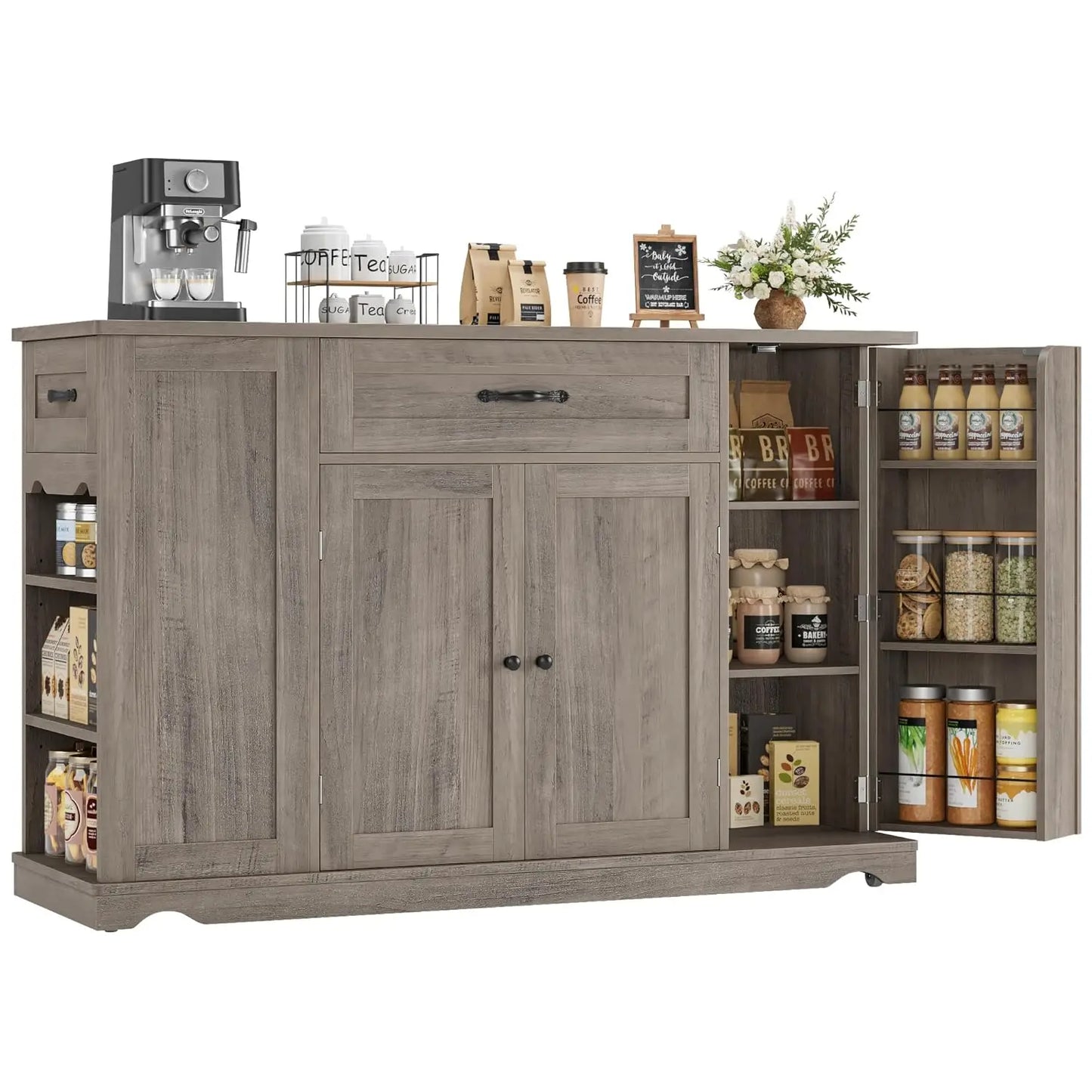 Rolling Kitchen Island Cart With Storage Drawers And Adjustable Shelves