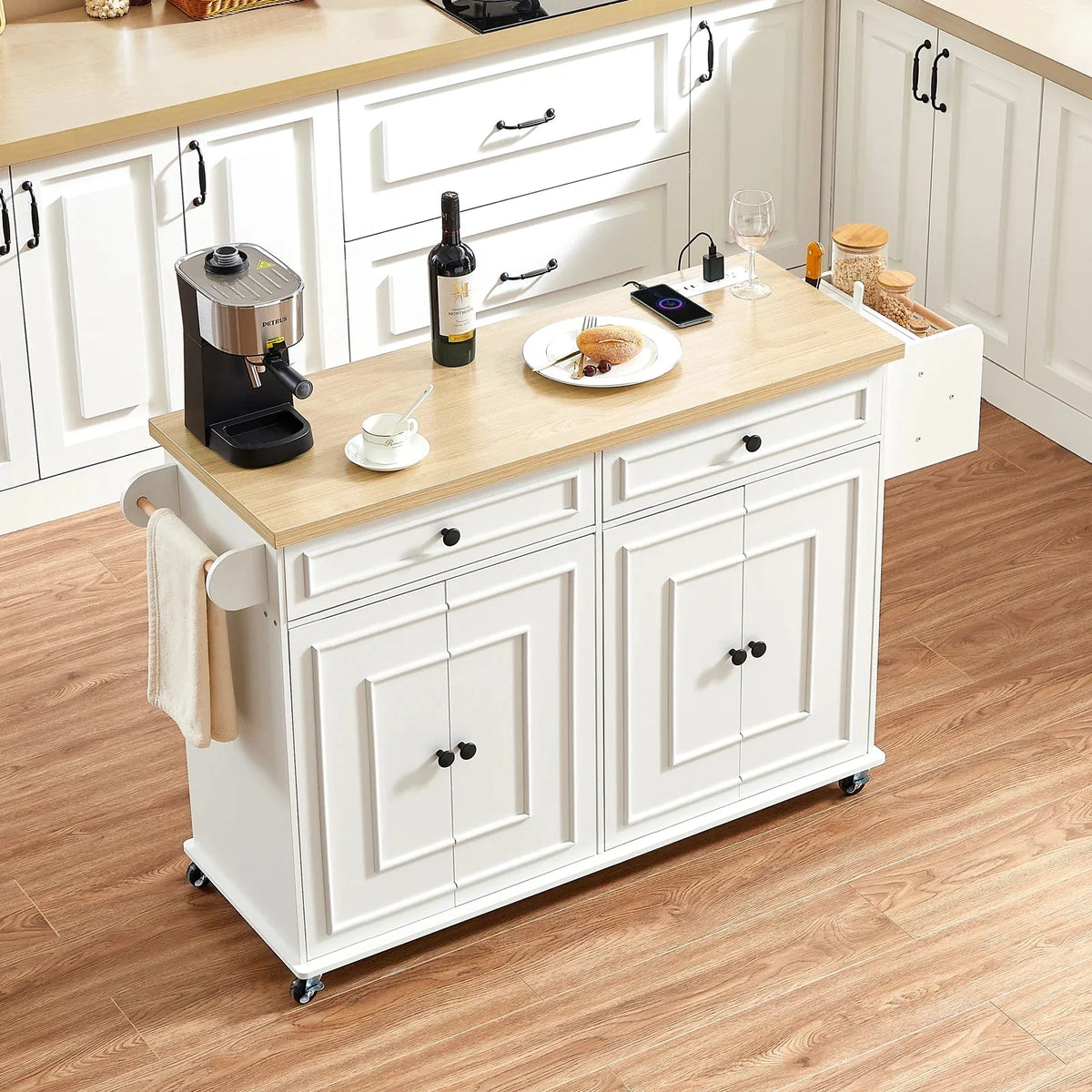 Wooden Rolling Kitchen Island Cart With Drop Leaf Storage The Pet & Home Store