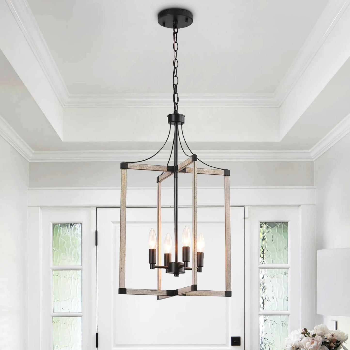 4-Light Farmhouse Chandelier Height Adjustable Rustic Living Room Chandelier Dining Room Light Fixtures Dimmable